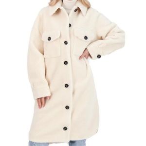 NWT Rebecca Minkoff Small Teddy Plush Long Shirt Jacket White Sherpa